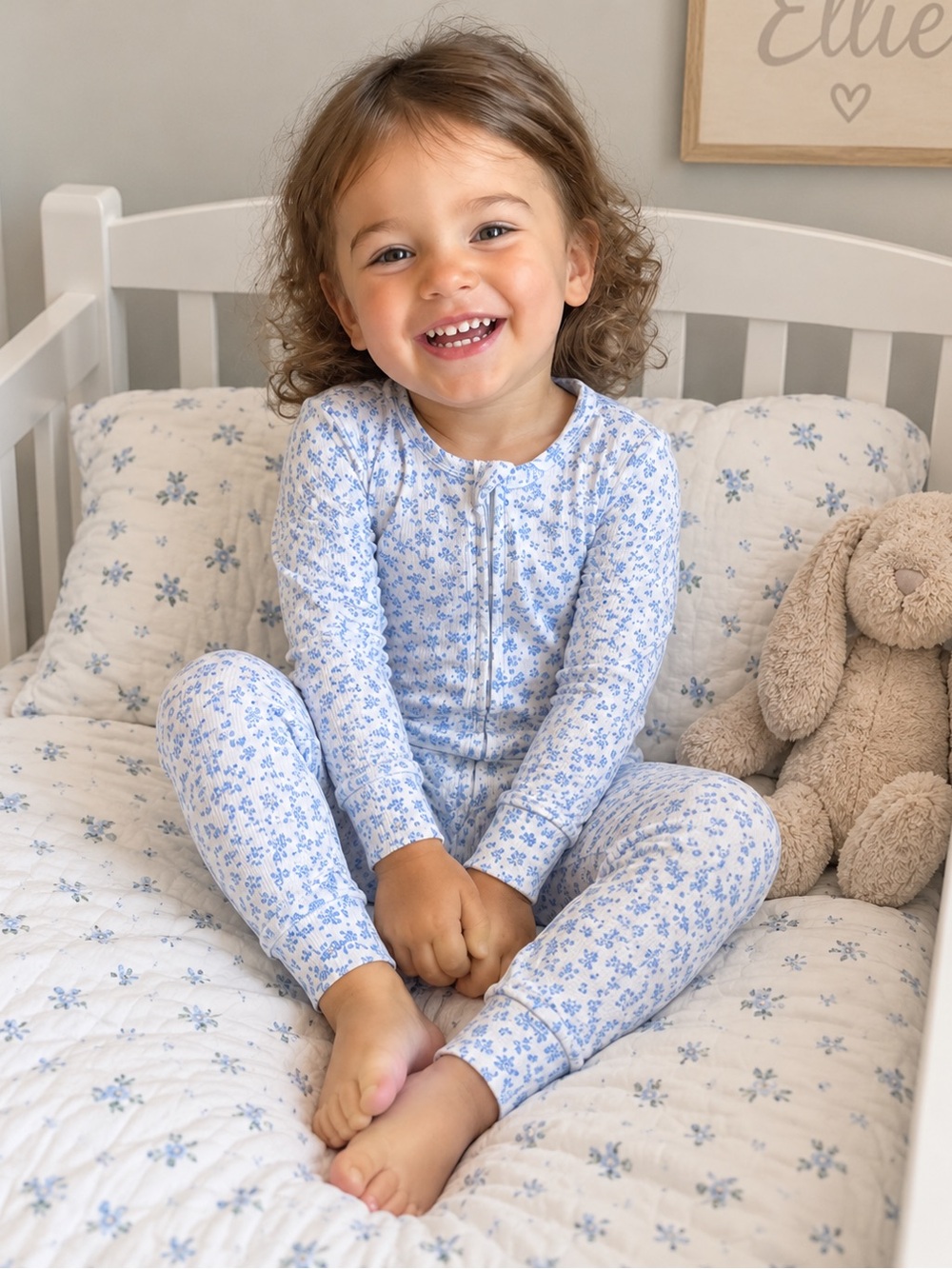 Posh Peanut Blue Floral Toddler Zip Pajamas 18-24 months